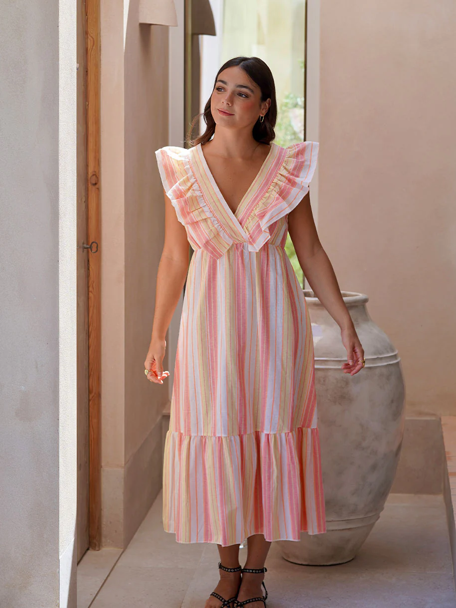VESTIDO RAYAS VOLANTE NEW